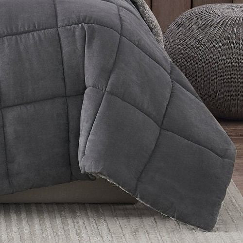 King Plush Sherpa Reversible Micro Suede Comforter Set in Gray-1