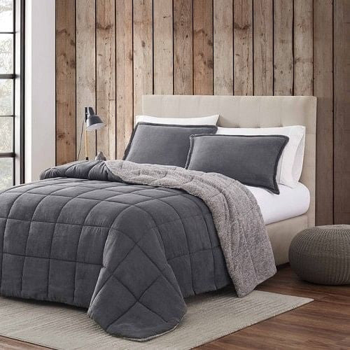 King Plush Sherpa Reversible Micro Suede Comforter Set in Gray-2