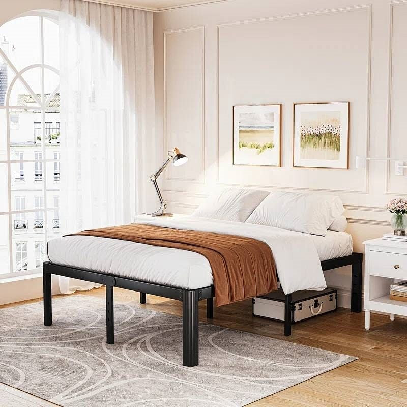 King size Heavy Duty Metal Bed Frame with Round Edge Legs - Headboard Compatible-0