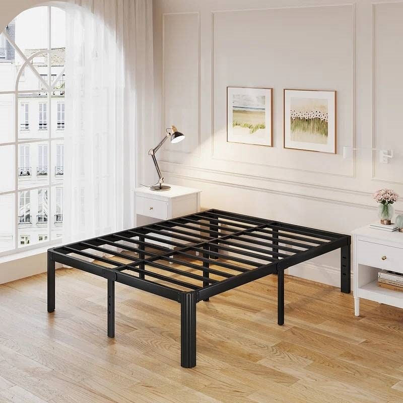 King size Heavy Duty Metal Bed Frame with Round Edge Legs - Headboard Compatible-2