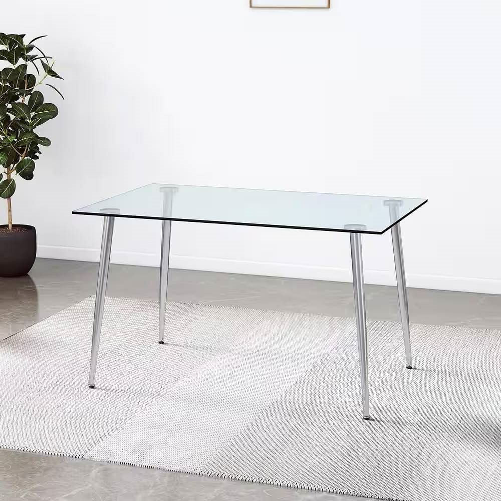 Modern 51-inch x 30-inch Glass Top Dining Table with Silver Metal Legs-1