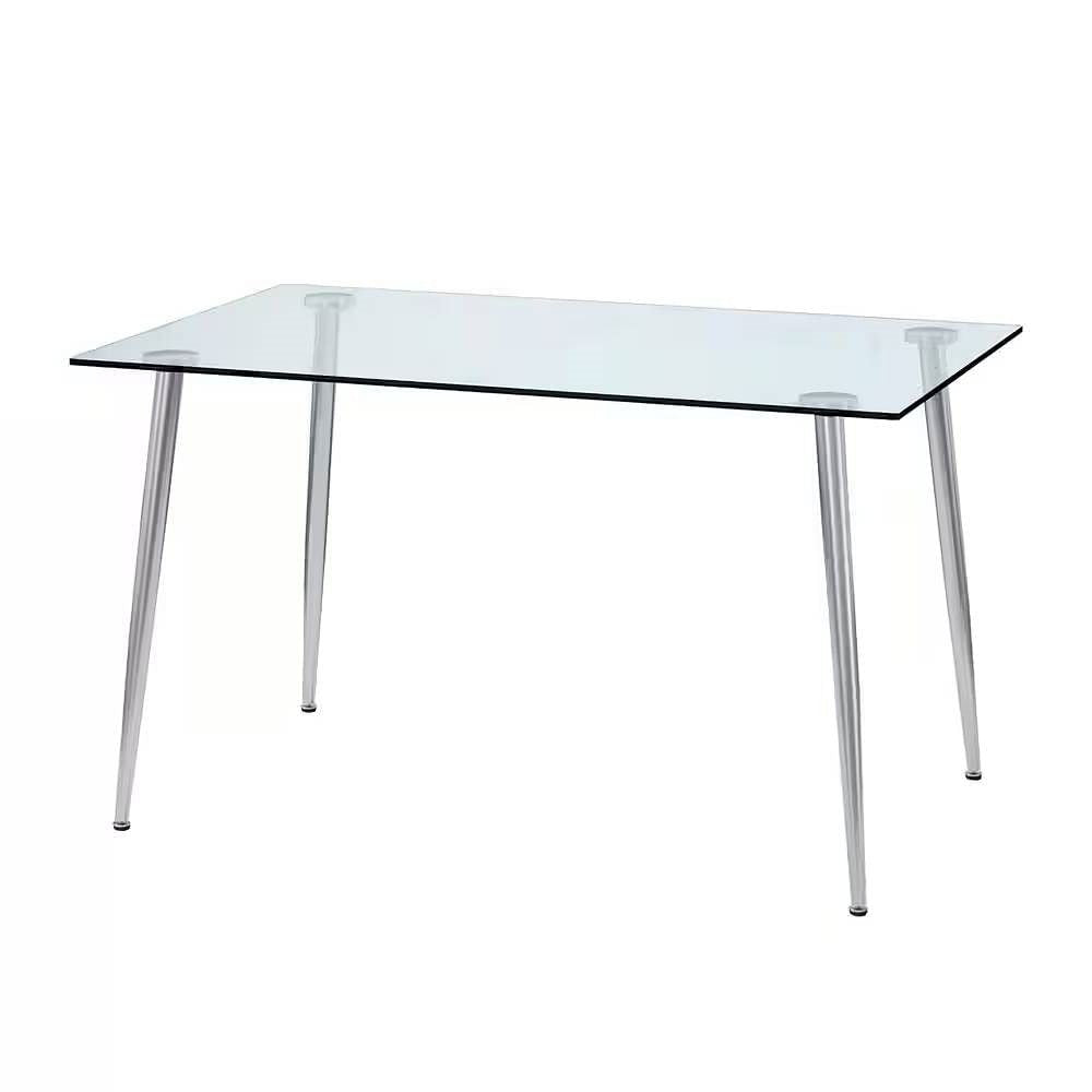 Modern 51-inch x 30-inch Glass Top Dining Table with Silver Metal Legs-2