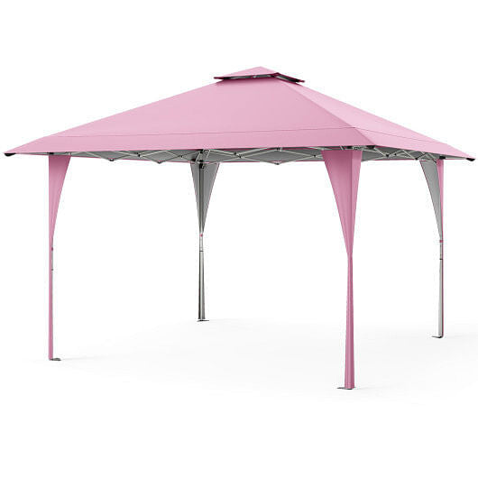 13 X 13 FT Pop up Gazebo with Portable Carrying Bag 8 Stakes and 4 Wind Ropes-Pink-1