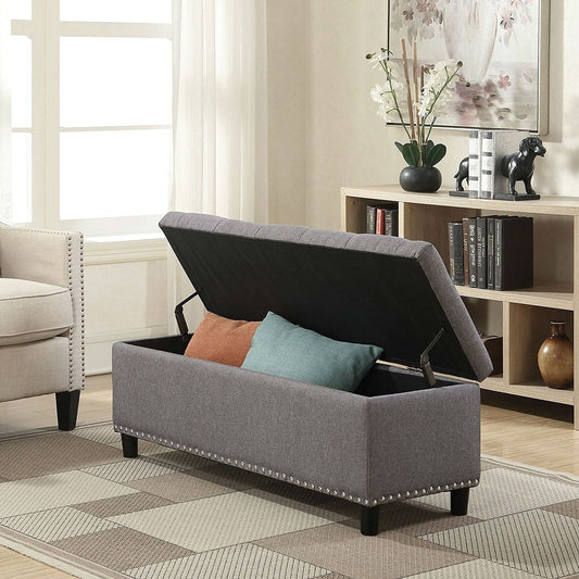 Grey Linen 48-inch Bedroom Storage Ottoman Bench Footrest-0