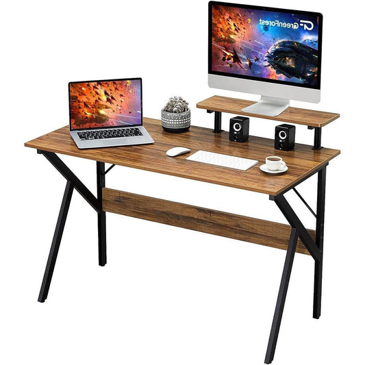 Modern 47-inch Home Office Laptop Computer Desk with Moveable Top Shelf-0