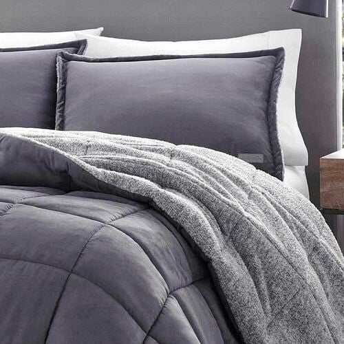 King Plush Sherpa Reversible Micro Suede Comforter Set in Gray-0