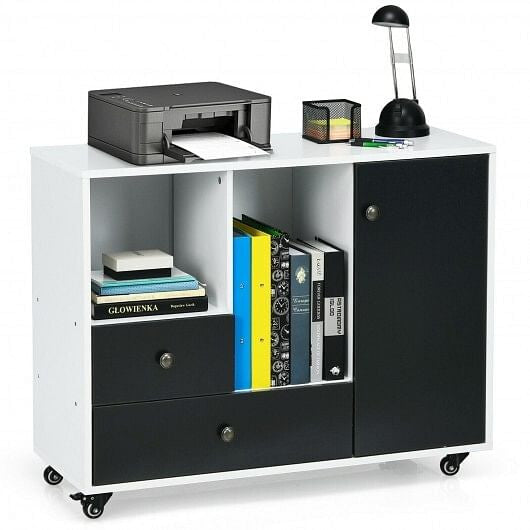 Lateral Mobile Filing Cabinet with 2 Drawers-Black-0