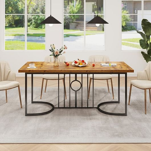 71 Inch Large Dining Table for 6-8 People Rectangular Wood Kitchen Table-Rustic Brown-0