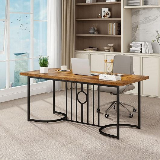 71 Inch Large Dining Table for 6-8 People Rectangular Wood Kitchen Table-Rustic Brown-3