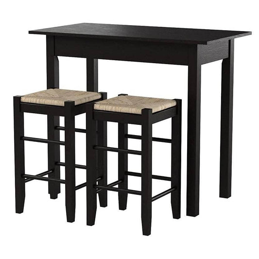 3 Piece Espresso Dining Set with Table and 2 Backless Stools-0