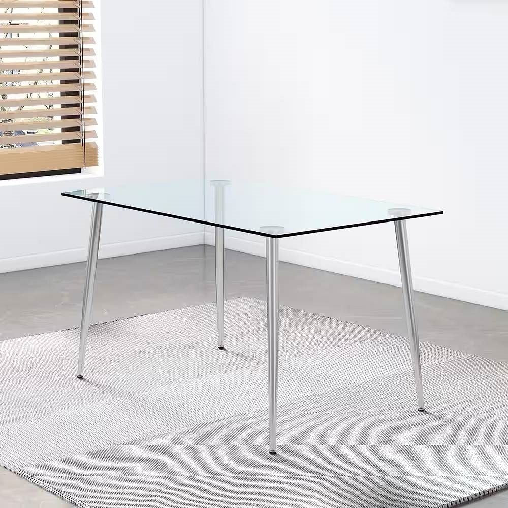 Modern 51-inch x 30-inch Glass Top Dining Table with Silver Metal Legs-0