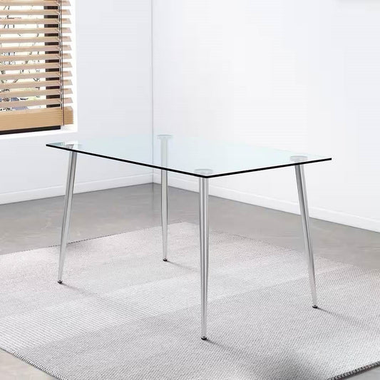 Modern 51-inch x 30-inch Glass Top Dining Table with Silver Metal Legs-0