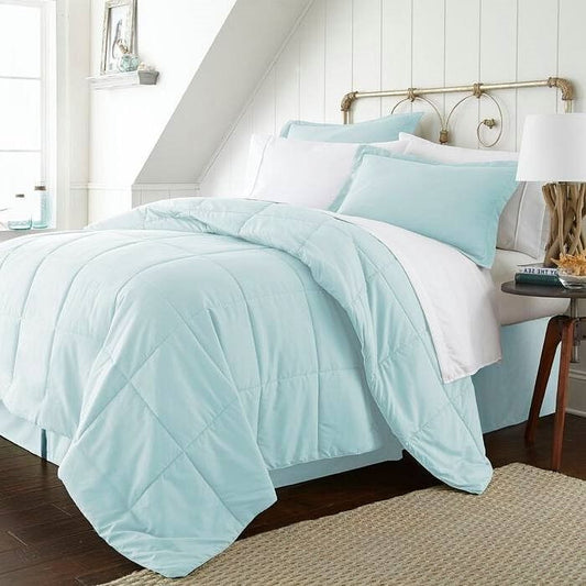 Queen Microfiber 6-Piece Reversible Bed-in-a-Bag Comforter Set in Aqua Blue-0